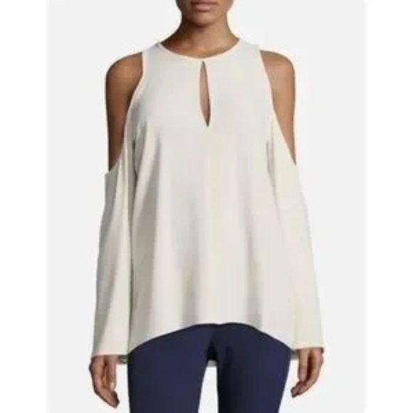 THEORY | Sarver Rosina Crepe Cold Shoulder Ivory Top Sz M NWT - Picture 1 of 9